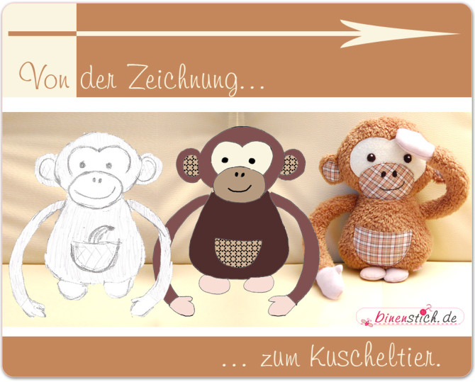 Anleitung zum Affe nähen: Von der Zeichnung zum Kuscheltier | binenstich.de