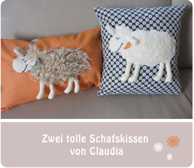 Claudias wunderschöne Schafkissen, genäht nach meinem E-Book "Schafkuschelkissen" | binenstich.de