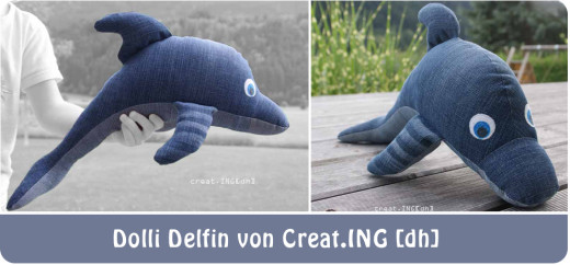 Delfin aus Jeans-Stoff genäht von von creating-dh.blogspot.com nach dem binenstich-E-Book "Dolli Delfin" | binenstich.de