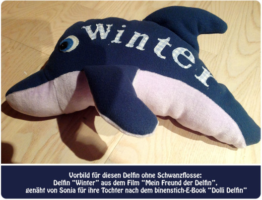 Delfin "Winter", genäht von Sonja nach dem binenstich-E-Book "Dolli Delfin" | binenstich.de