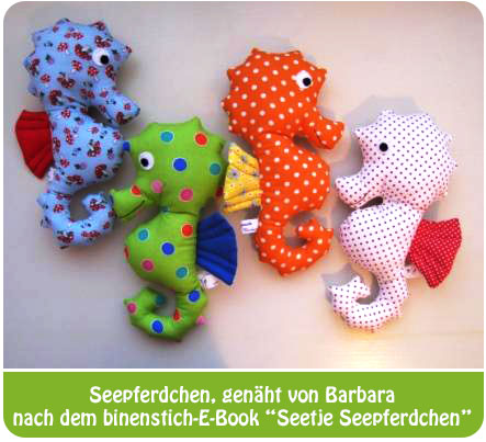 Seepferdchen, genäht von Barbara nach dem binenstich-E-Book "Seetje Seepferdchen" | binenstich.de
