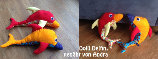 Wunderschöne bunte Delfine von Andra, genäht nach dem binenstich-Ebook "Dolli Delfin"