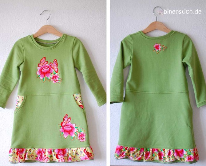 Grünes Spielkleid (Schnitt: Fannie von Schnittreif) aus Sweatshirt-Stoff | binenstich.de