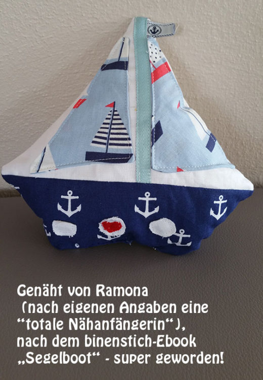 Schiff-Kissen / Segelboot Kissen, Genäht von Ramona, nach dem binenstich-Ebook "Segelboot"