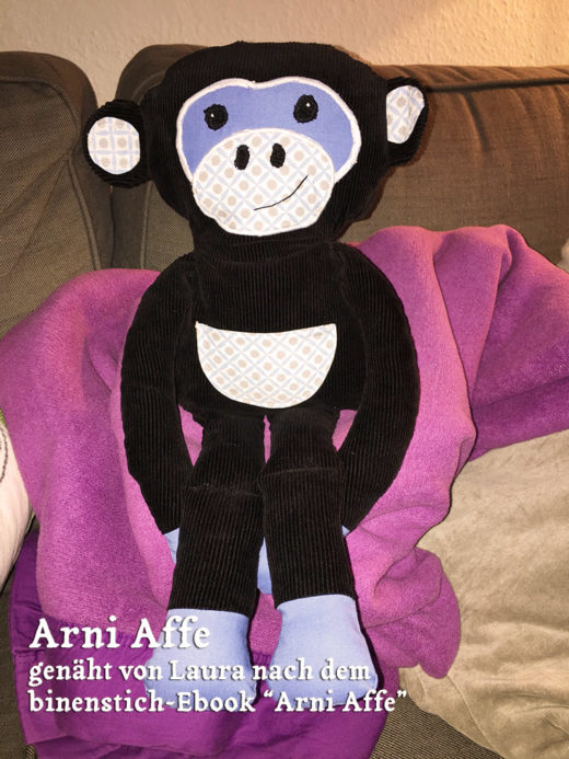 Affe, genäht von Laura nach dem binenstich-Ebook "Arni Affe"