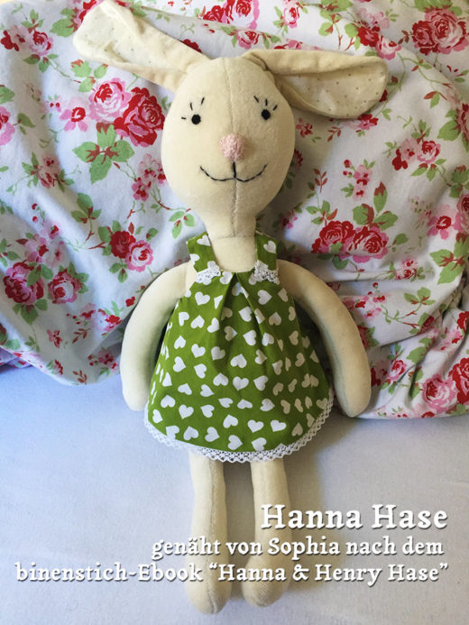 Hase, genäht von Sophia nach dem binenstich-Ebook "Hanna & Henry Hase"